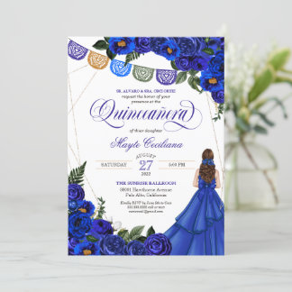 Royal Blue Papel Picado Quinceñera 15. Geburtstag  Einladung