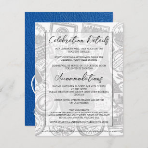 Royal Blue Paris Passport Wedding Begleitkarte