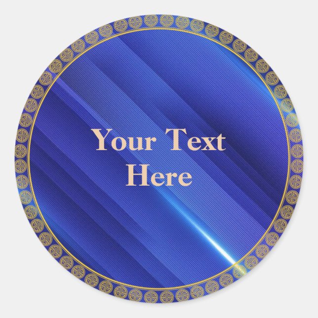 Royal Blue Pattern mit goldfarbenem Rahmen Runder Aufkleber (Vorderseite)