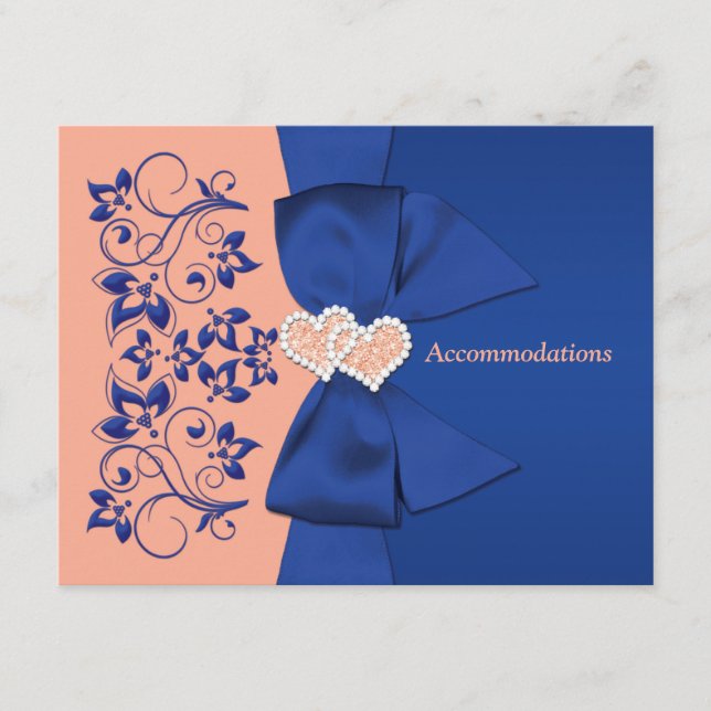 Royal Blue, Peach floral, Heart Enclosure Card Begleitkarte (Vorderseite)