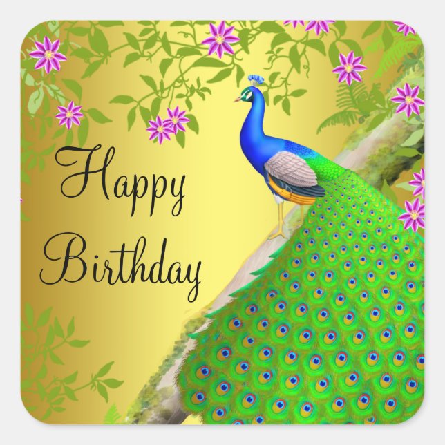 Royal Blue Peacock Happy Birthday Sticker (Vorderseite)