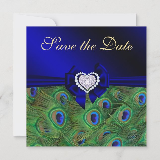 Royal Blue Peacock Save the Date (Vorderseite)