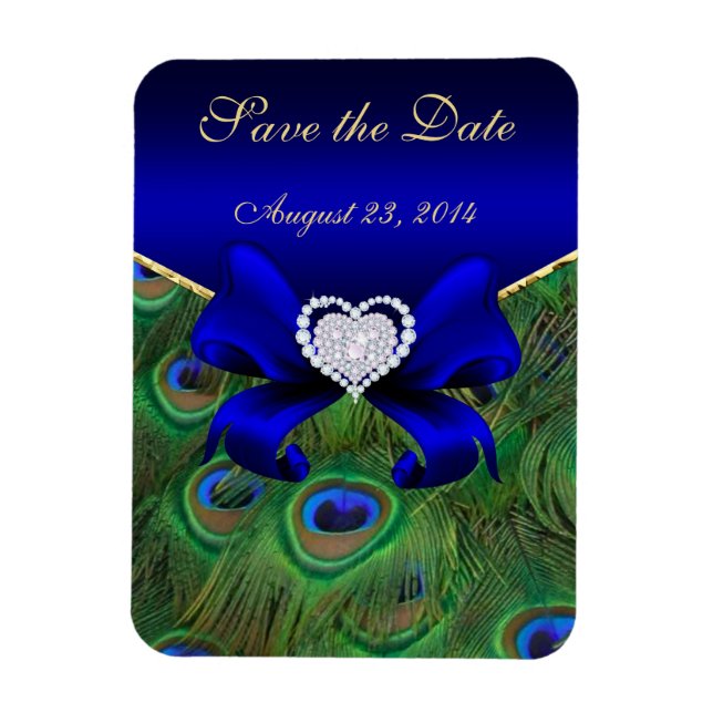 Royal Blue Peacock Save the Date Magnet (Vertikal)