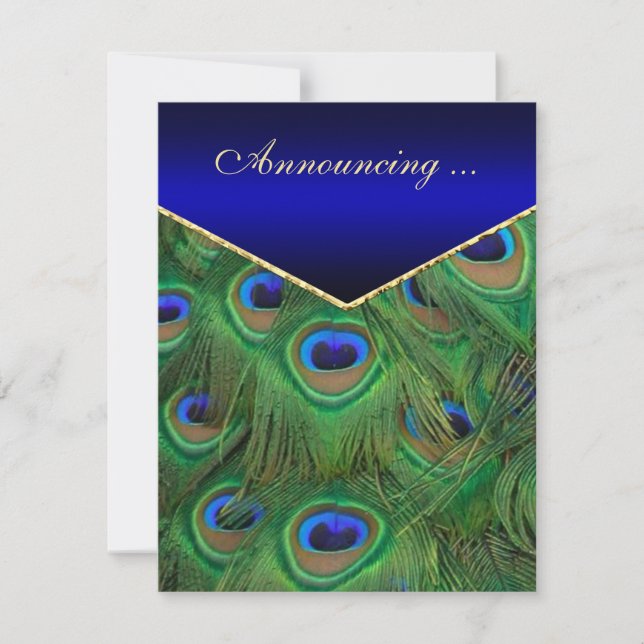 Royal Blue Peacock Wedding Ankündigung (Vorderseite)
