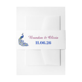 Royal Blue Peacock Wedding Invitation Belly Band
