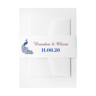 Royal Blue Peacock Wedding Invitation Belly Band