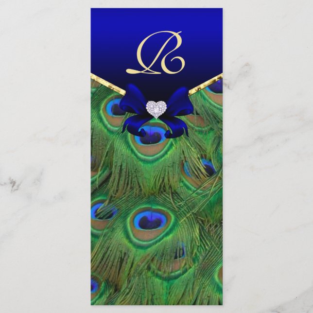Royal Blue Peacock Wedding Program Rack Card Programm (Vorderseite)