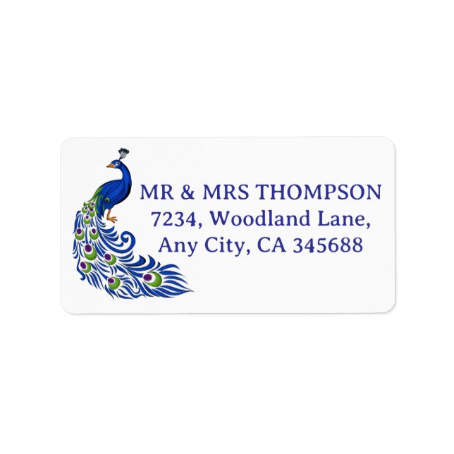 Royal Blue Peacock Wedding Return Address Label Adressaufkleber (Vorne)