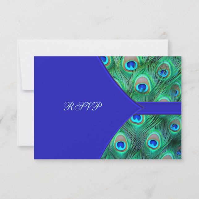 Royal Blue Peacock Wedding RSVP (Vorderseite)