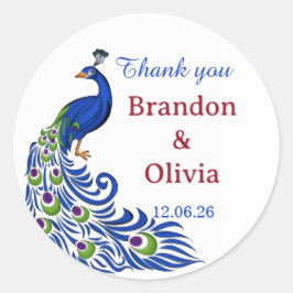 Royal Blue Peacock Wedding Stickers & Labels