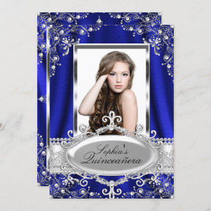 Royal Blue Pearl Silk Vintager Glamour Quinceanera Einladung