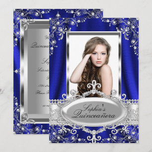 Royal Blue Perlen-Seide Vintage Glamour Quinceaner Einladung