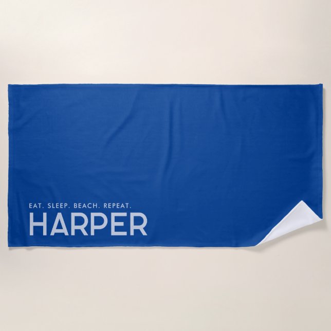 Royal Blue Personalisiert Slogan Strandtuch (Vorderseite)