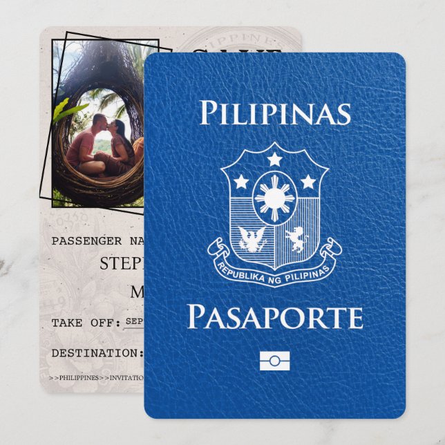 Royal Blue Philippines Passport Save the Date (Vorne/Hinten)