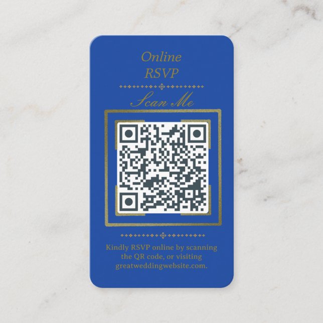 Royal Blue | Photo Online RSVP QR Code Wedding  Begleitkarte (Vorderseite)