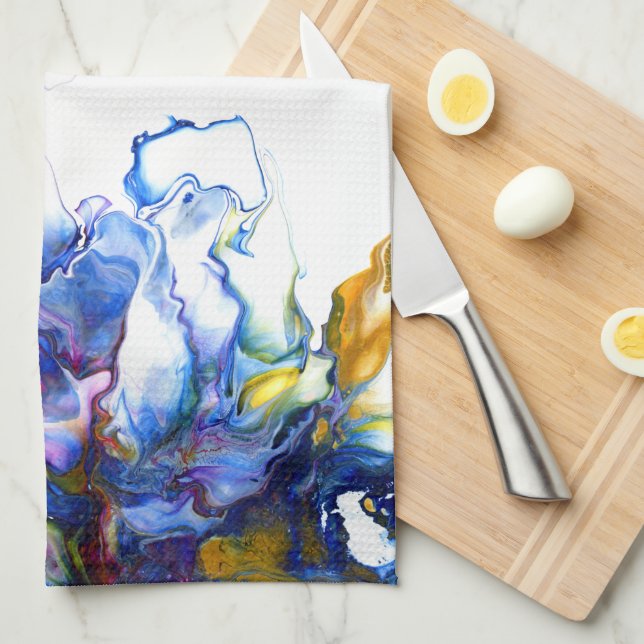 Royal Blue & Pink Abstrakt Fluid Art Geschirrtuch (Viertel Falte)