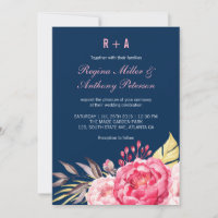 Royal Blue Pink Flower Garden Hochzeit Einladung