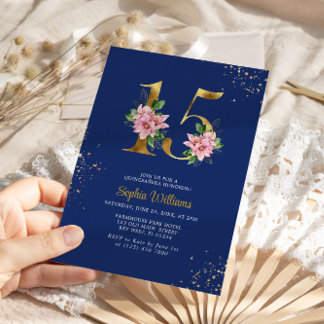 Royal Blue & Pink Magnolia Einladung