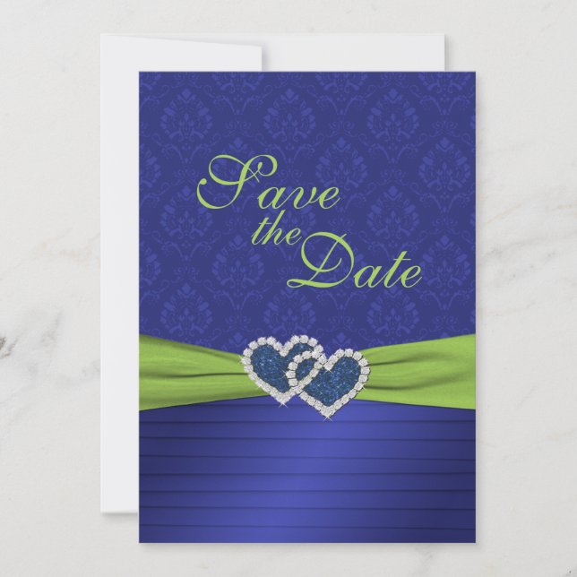 Royal Blue Pleats und Chartreuse Save the Date (Vorderseite)