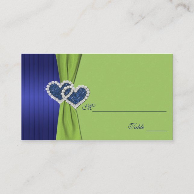 Royal Blue Plees und Chartreuse Damask Placecards Platzkarte (Vorderseite)