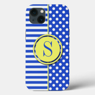 Royal Blue Polka Dots and Stripes Monogram STaylor Case-Mate iPhone Hülle