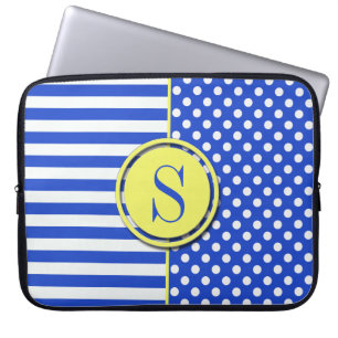 Royal Blue Polka Dots and Stripes Monogram STaylor Laptopschutzhülle