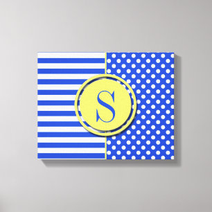 Royal Blue Polka Dots and Stripes Monogram STaylor Leinwanddruck