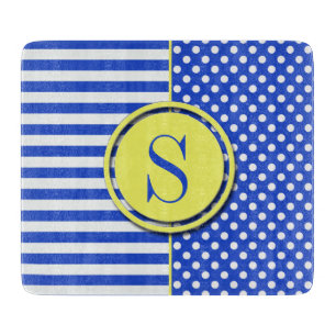 Royal Blue Polka Dots and Stripes Monogram STaylor Schneidebrett