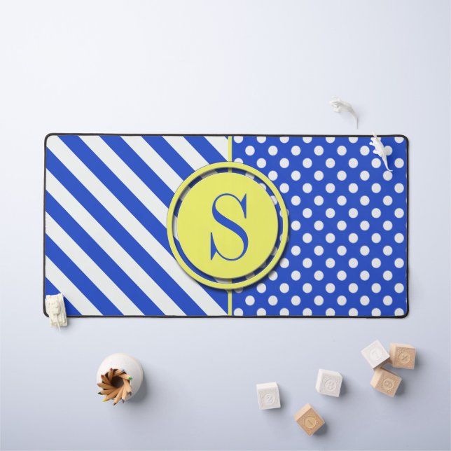 Royal Blue Polka Dots and Stripes Monogram STaylor Schreibtischunterlage (Kindertisch)