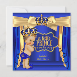 Royal Blue Prince Baby Dusche Gold Crown Brünett Einladung