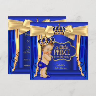 Royal Blue Prince Baby Dusche Gold Crown Brünett Einladung