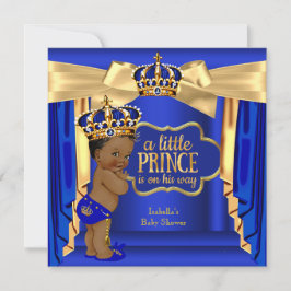 Royal Blue Prince Baby Shower Gold Crown Ethnic Einladung