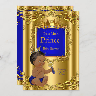 Royal Blue Prince Baby Shower Gold Crown Ethnic Einladung