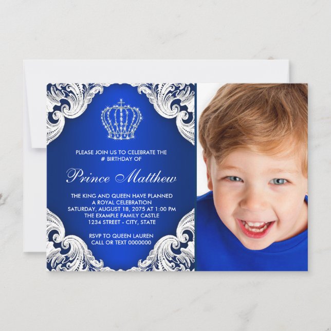 Royal Blue Prince Birthday Party Einladung (Vorderseite)