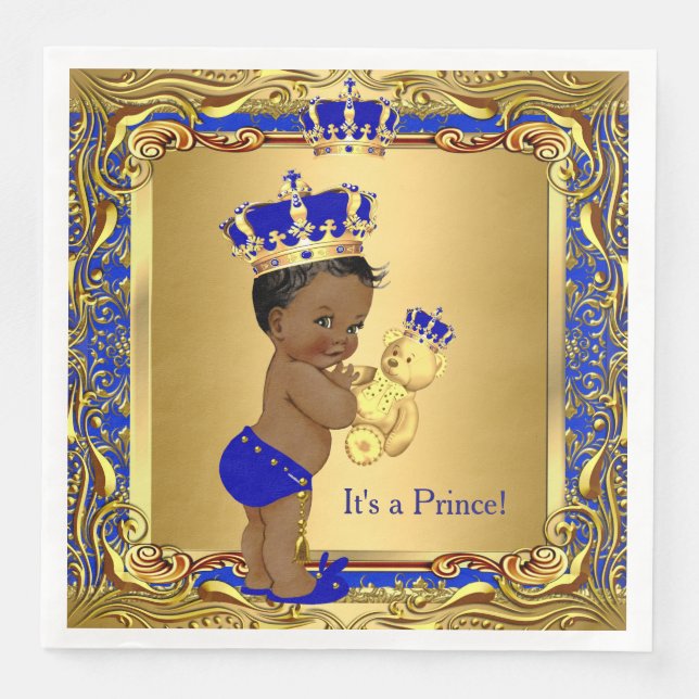 Royal Blue Prince Gold Crown Baby Dusche Ethnic Serviette (Vorderseite)
