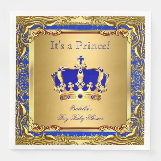 Royal Blue Prince Gold Crown Baby Shower Boy Serviette (Vorderseite)