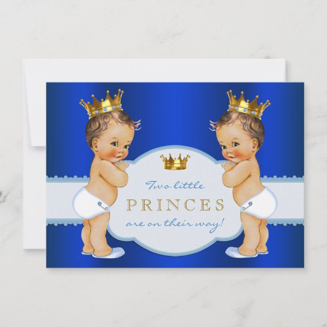 Royal Blue Prince Twin Boy Baby Dusche Einladung (Vorderseite)