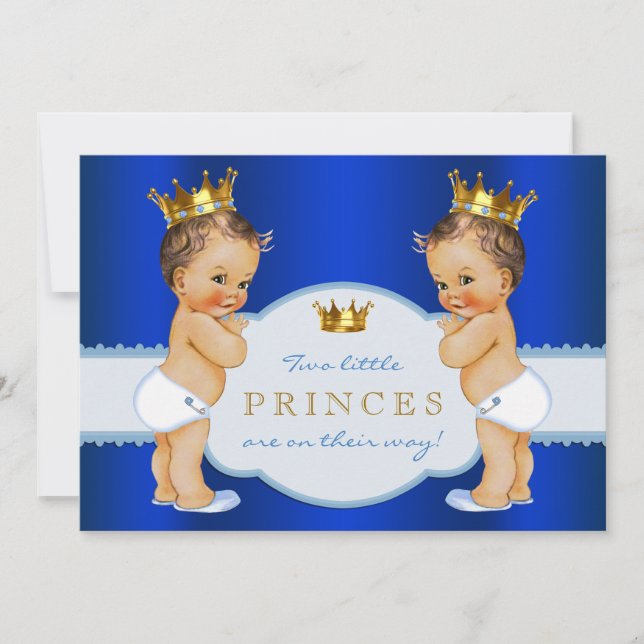 Royal Blue Prince Twin Boy Baby Dusche Einladung (Vorderseite)