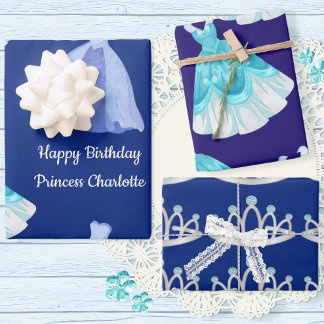 Royal Blue Princess Birthday Geschenkpapier Set