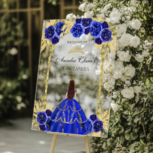 Royal Blue Princess Floral Quinceañera Birthday Acrylschild