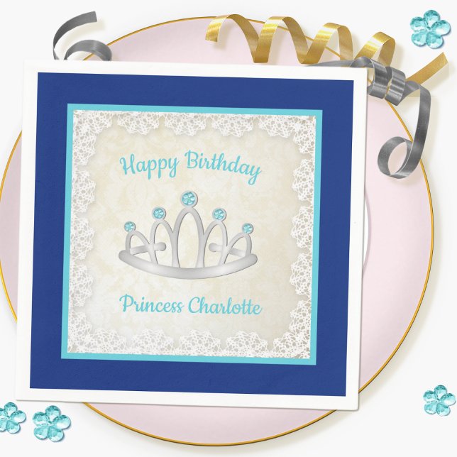 Royal Blue Princess Tiara Birthday Paper Napkin Serviette (Von Creator hochgeladen)