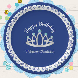 Royal Blue Princess Tiara Birthday Paper Plate Pappteller