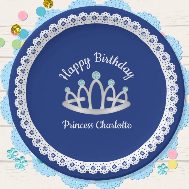 Royal Blue Princess Tiara Birthday Paper Plate Pappteller (Von Creator hochgeladen)