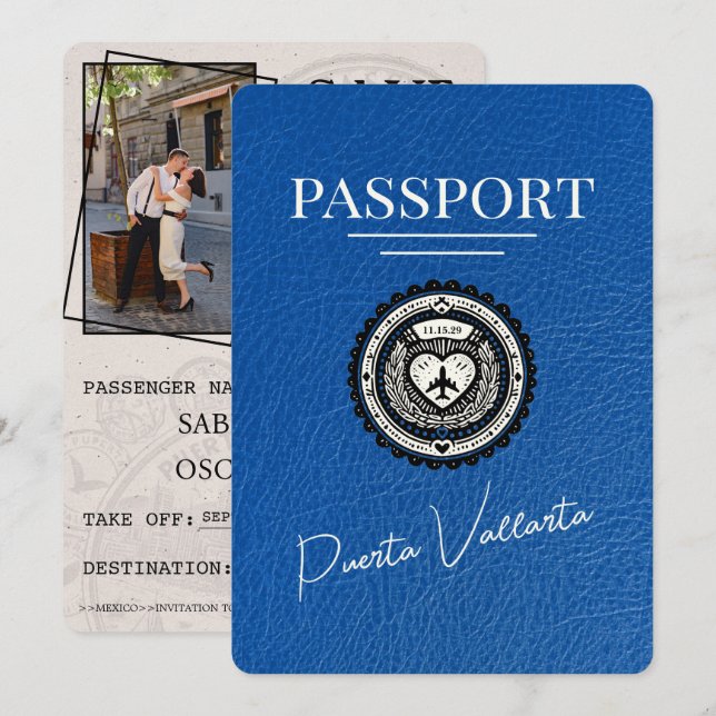 Royal Blue Puerta Vallarta Passport Save The Date (Vorne/Hinten)