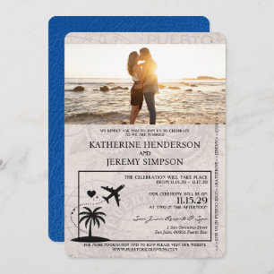 Royal Blue Puerto Rico Passport Hochzeit Einladung