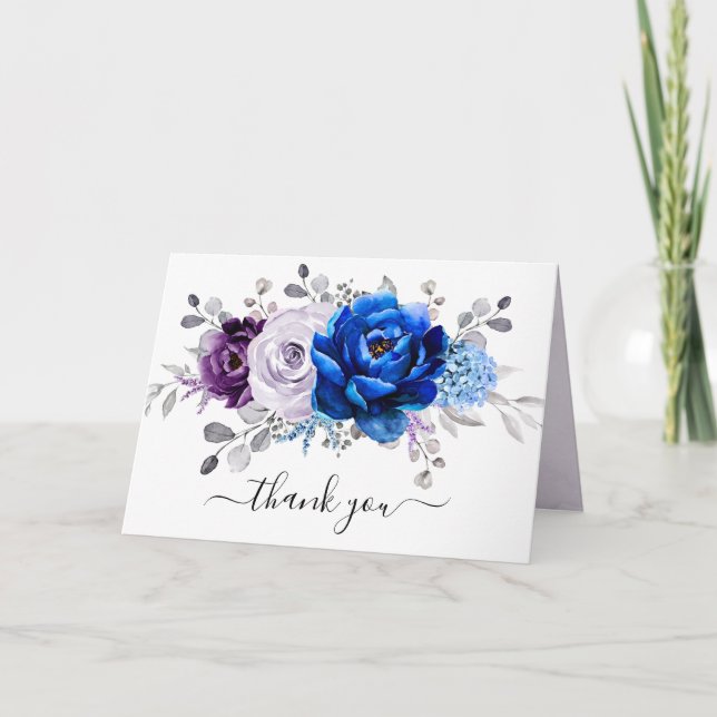 Royal Blue Purple Navy Lilac Blooms Bridal Shower Dankeskarte (Vorderseite)