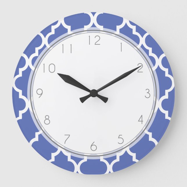 Royal Blue Quatrefoil Pattern Große Wanduhr (Vorderseite)