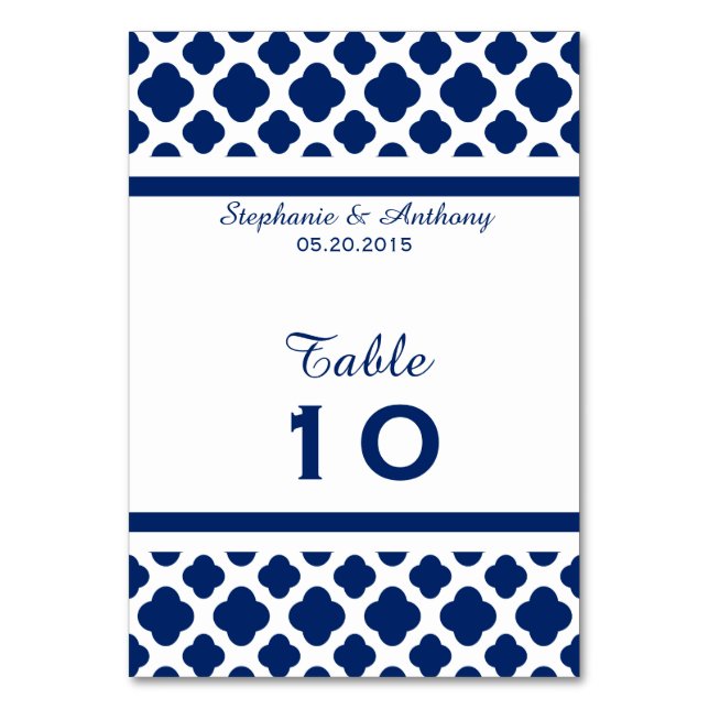 Royal Blue Quatrefoil Wedding Tischnummer (Vorderseite)