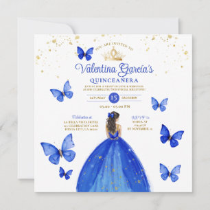 Royal Blue Quinceañera 15 Anos Butterfly Geburtsta Einladung