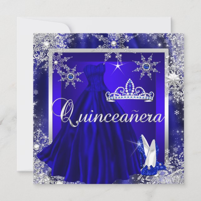 Royal Blue Quinceanera 15. Elite Elegant Geburtsta Einladung (Vorderseite)